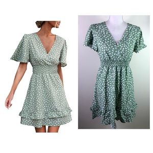 Unbranded women’s animal print smocked waist short sleeve pullover dress Sz Lg